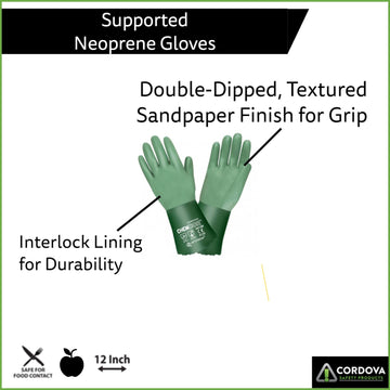Cordova 6872 Neoprene Gloves, Double-Dipped Neoprene Gloves for Chemical Protection, Actifresh Treatment for Bacteria Prevention, Sandpaper Finish for Grip, 12-Inch Length, X-Large, 12-Pack